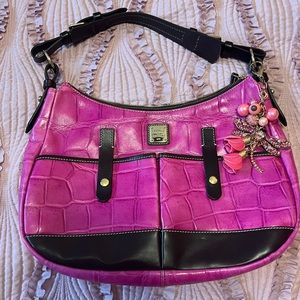 Dooney & Bourke Magenta Leather Croco Shoulder Bag